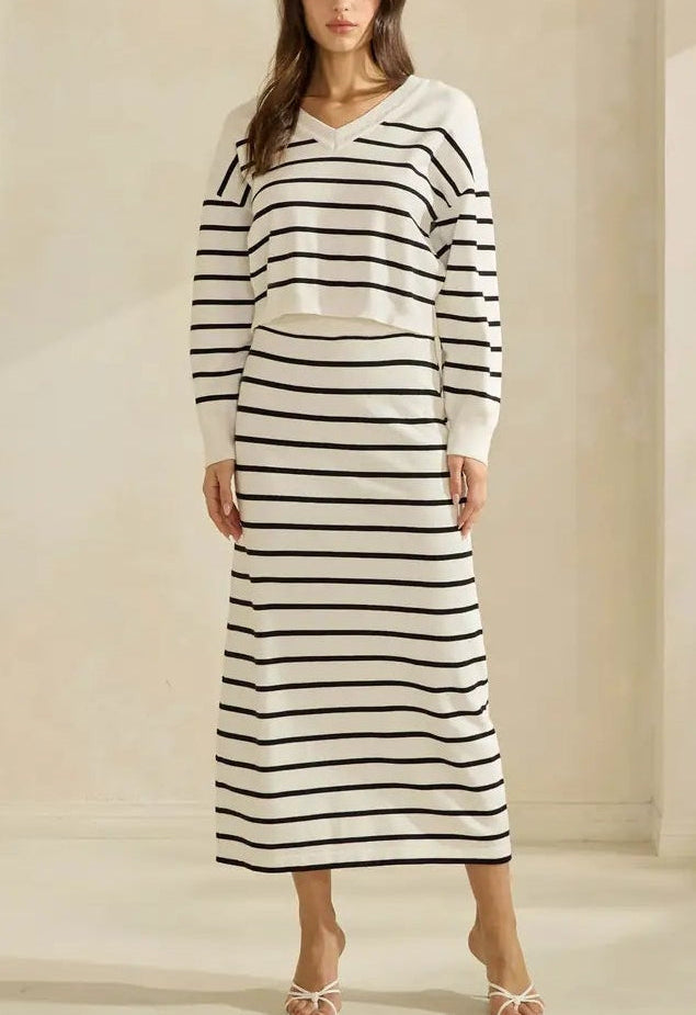 Ivory and Black Stripe Maxi Skirt