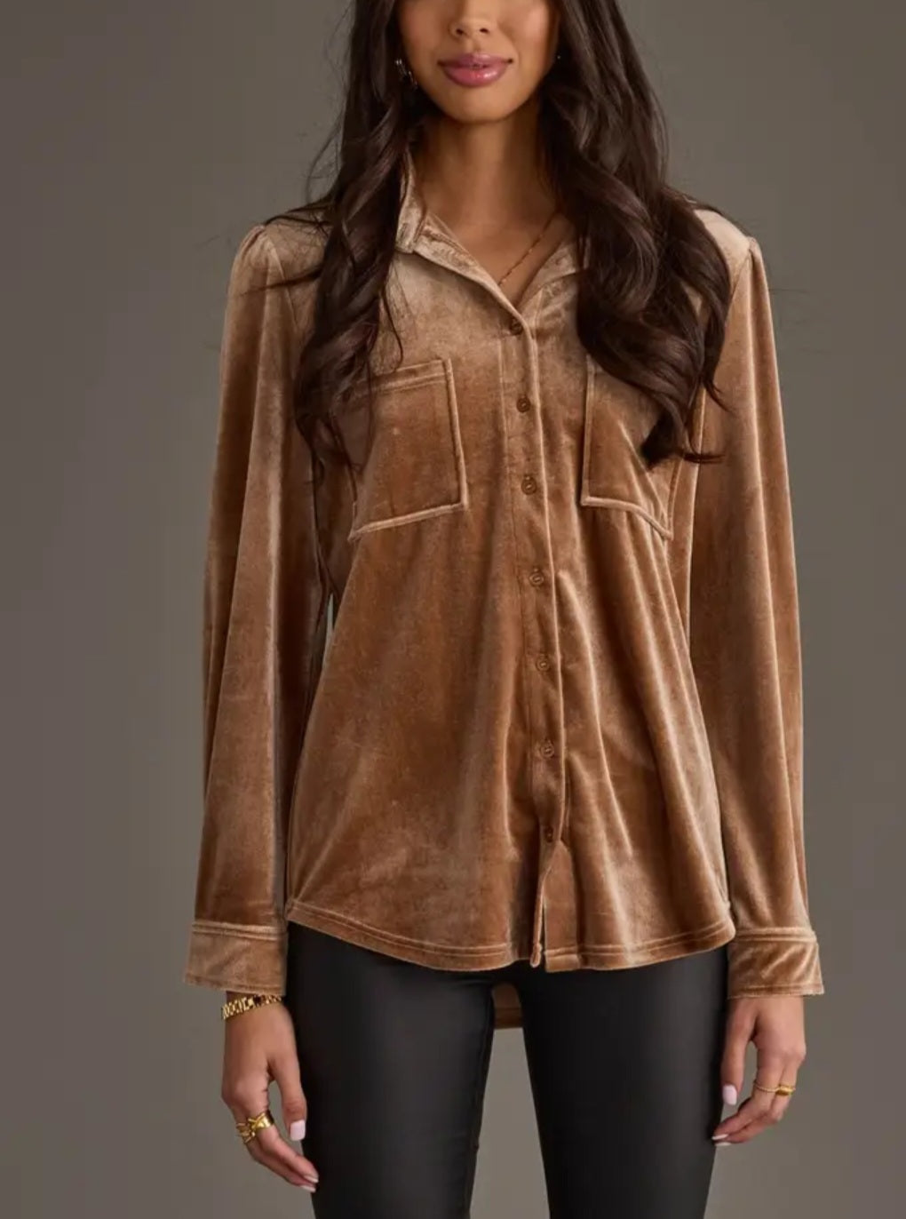 Tan Velvet Button Up