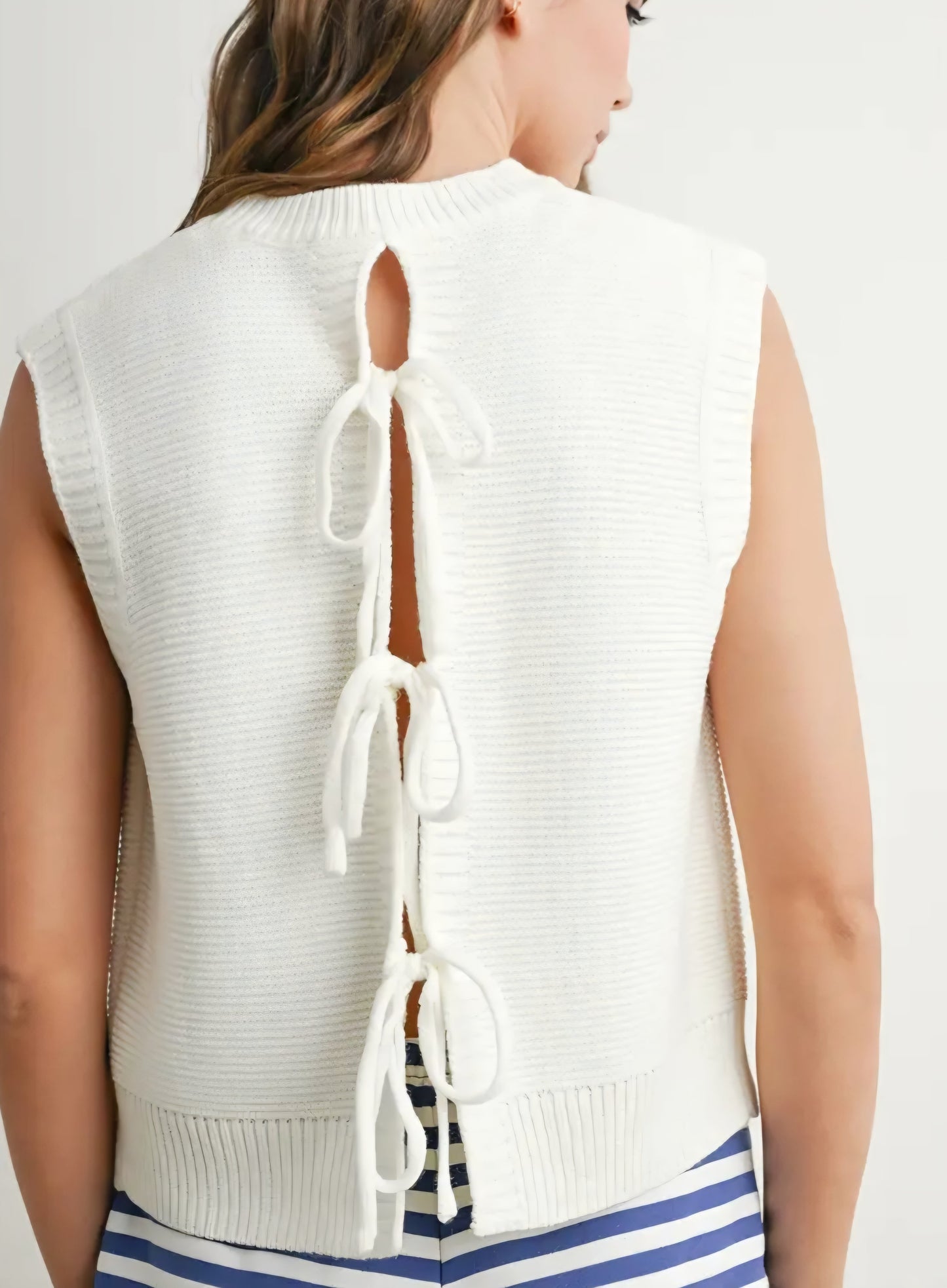 Ivory Plain Knitted Tie Back Top
