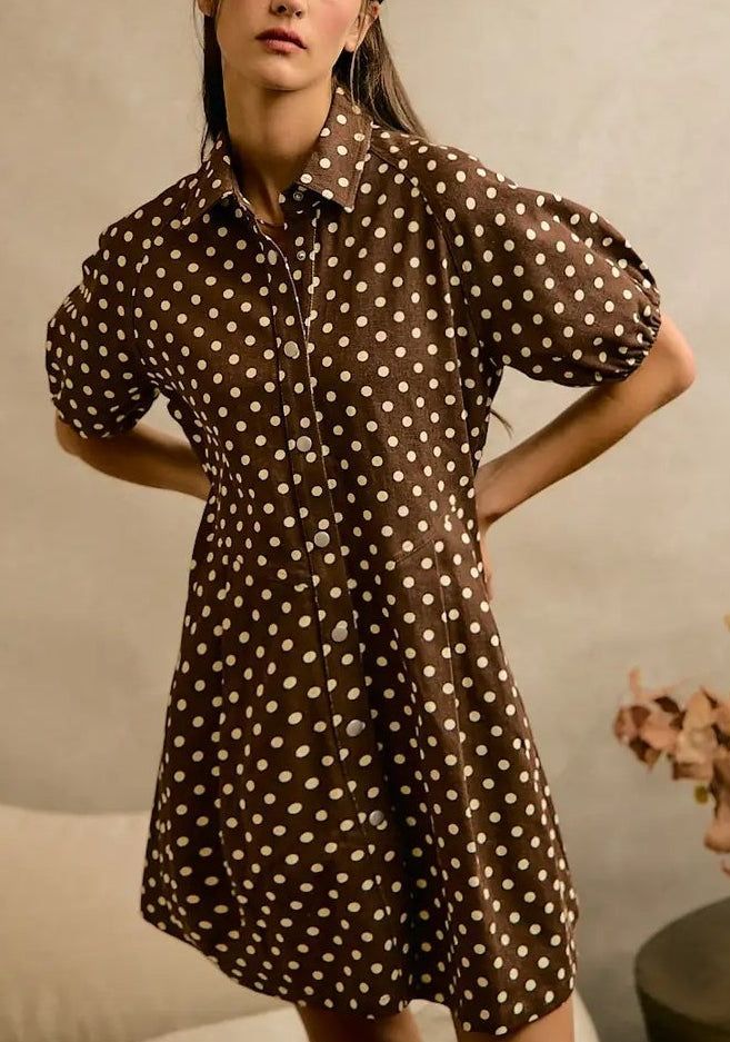 Polka Dot Twill Puff-Sleeve
Mini Dress