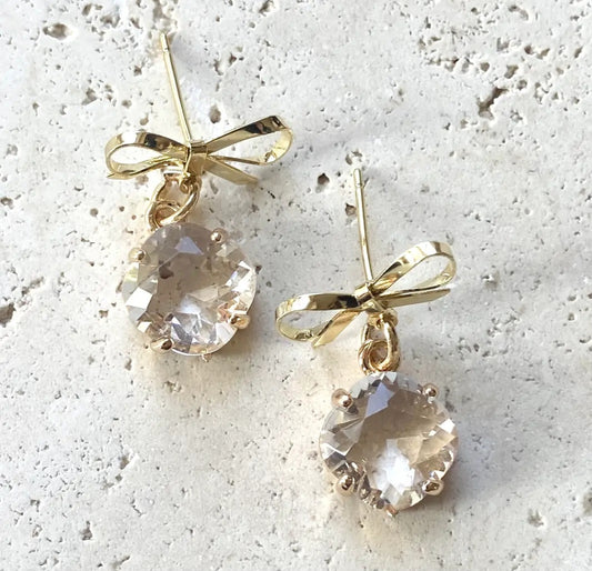 Bow Earrings w/ Clear Stone