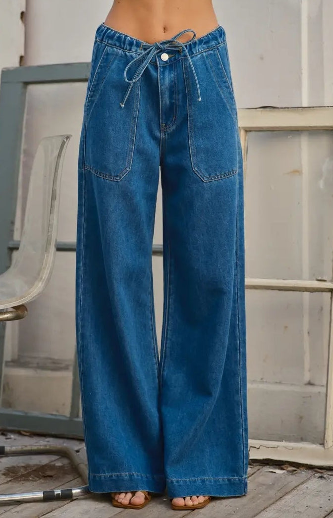 Darling Soft Denim Straight Leg Pants with Drawstring Waist