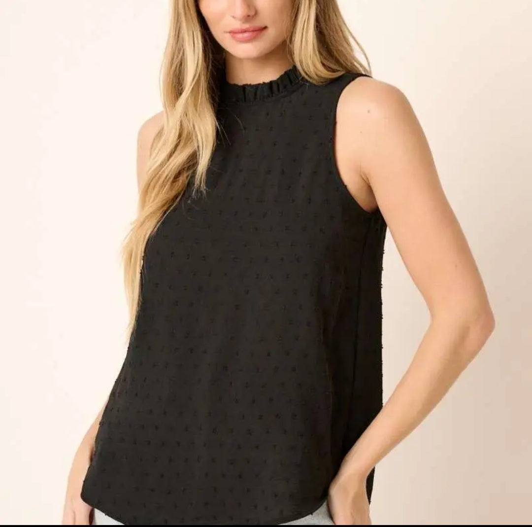 Swiss Dot Ruffle Sleeveless Top