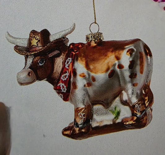 Cowboy Cow w/boots brown/white