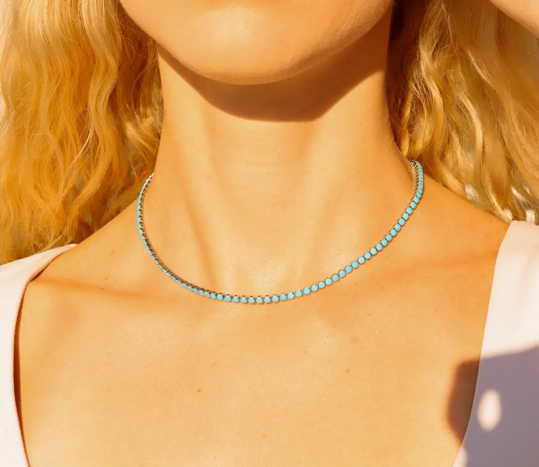 Turauoise Rhinestone Tennis Chain Necklace