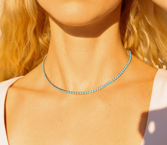 Turauoise Rhinestone Tennis Chain Necklace