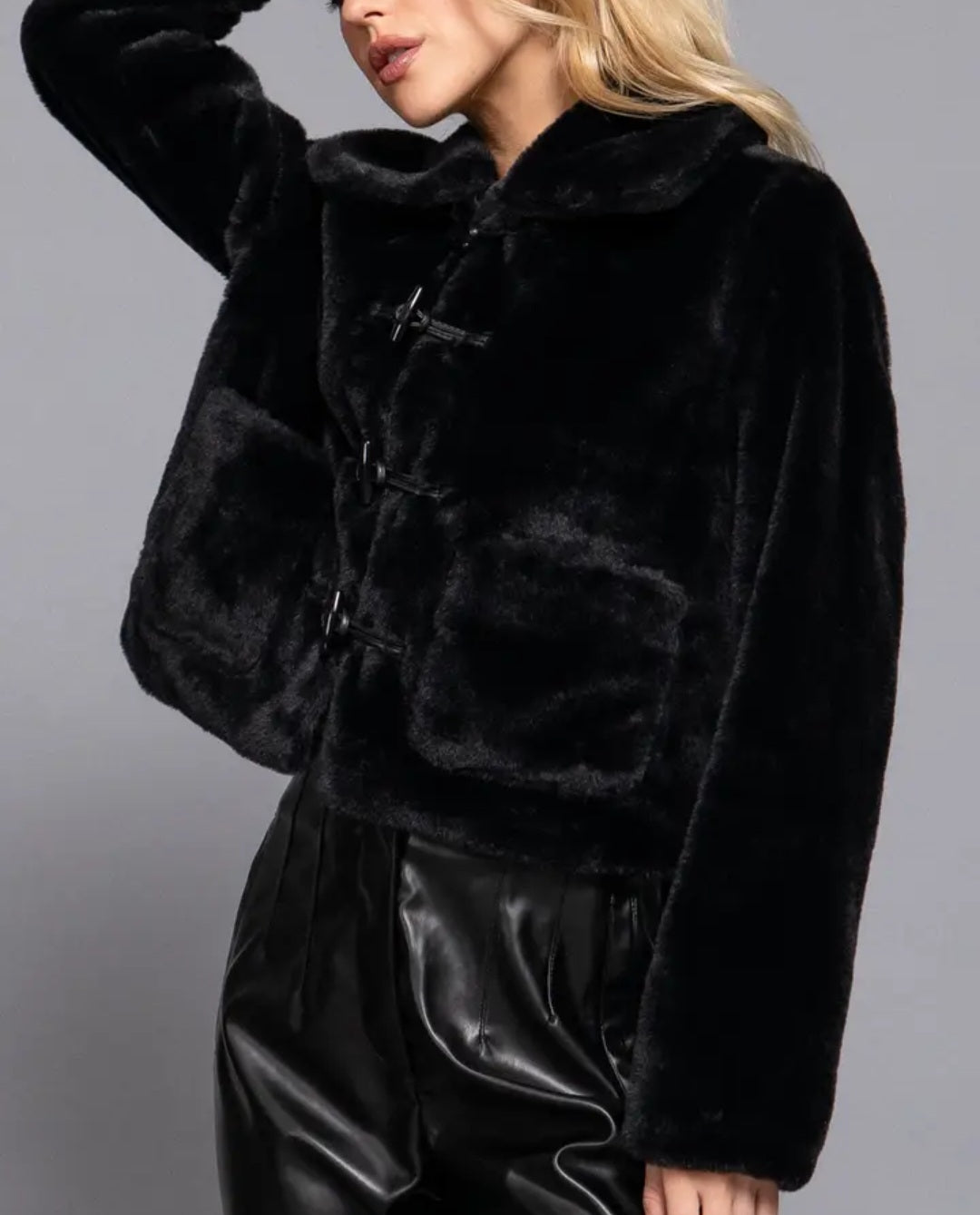Fur Toggle Button Duffle Jacket