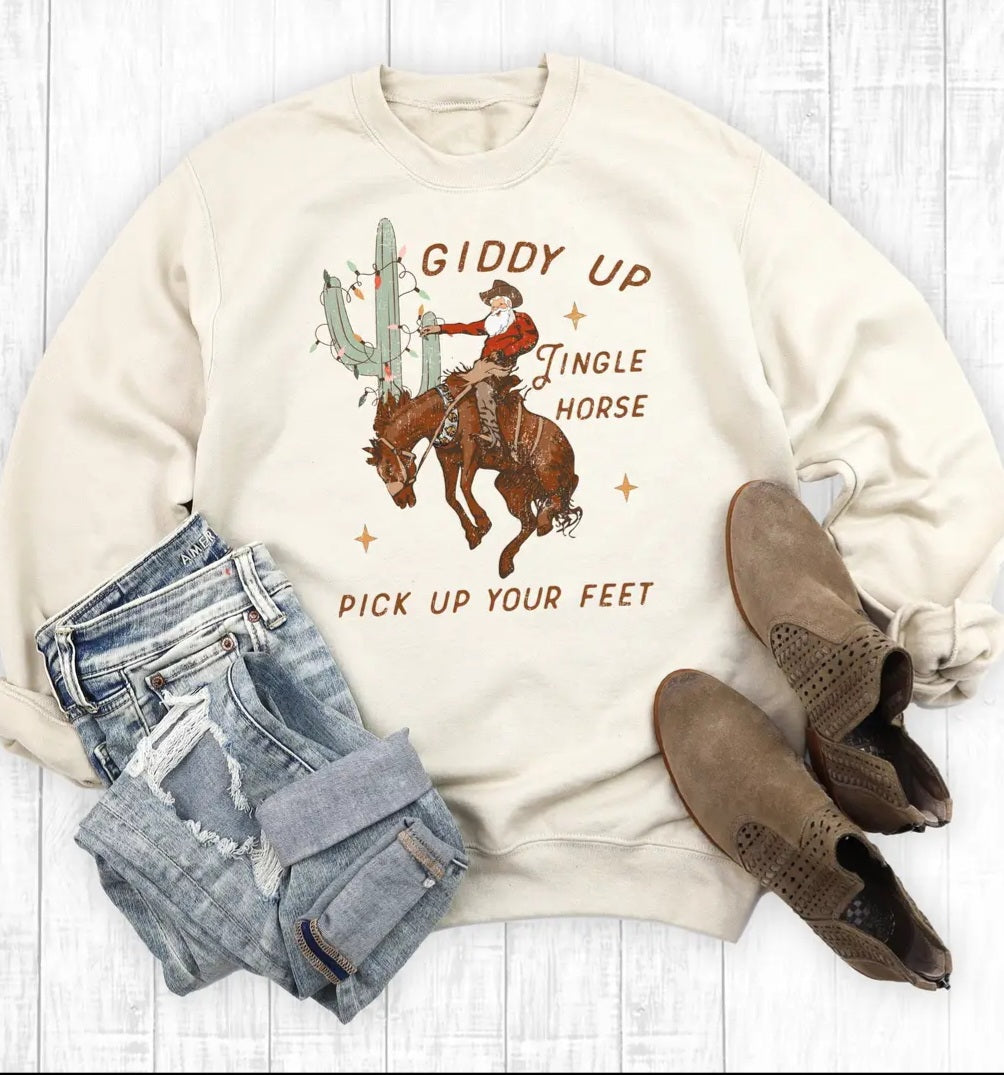 Western Christmas Giddy Up Jingle Horse Sweatshirt