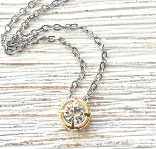 Mix Metal Crystal Pendant