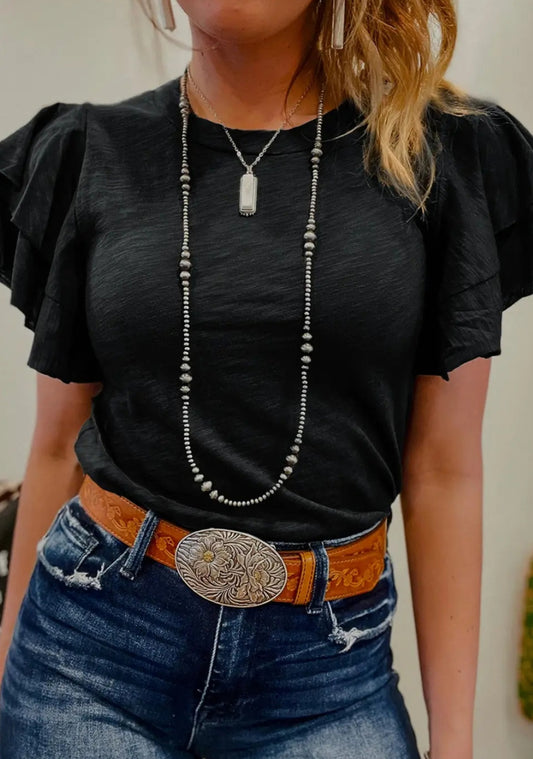 Layered Ruffle Short Sleeve Round Neck Top