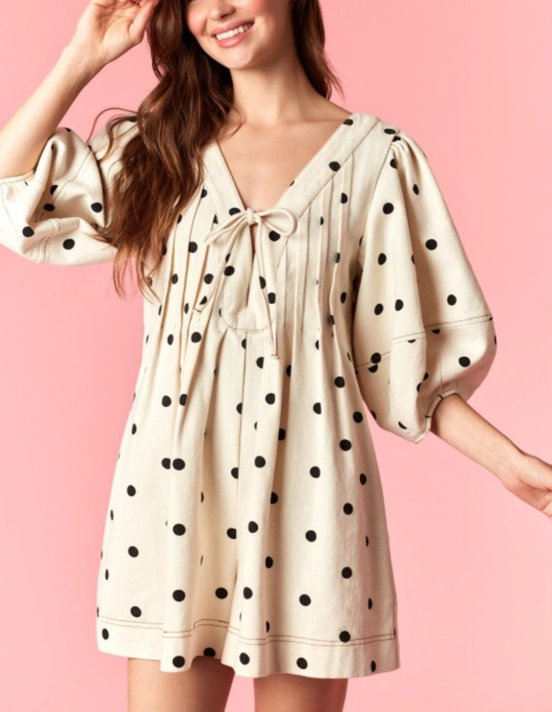 POLKA DOT TWILL BUBBLE SLEEVE ROMPER