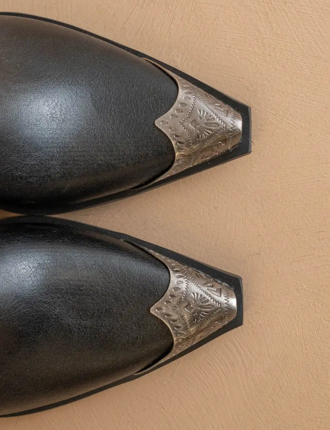 The Zion Black Elegant Western Bootie Etched Metal Toe