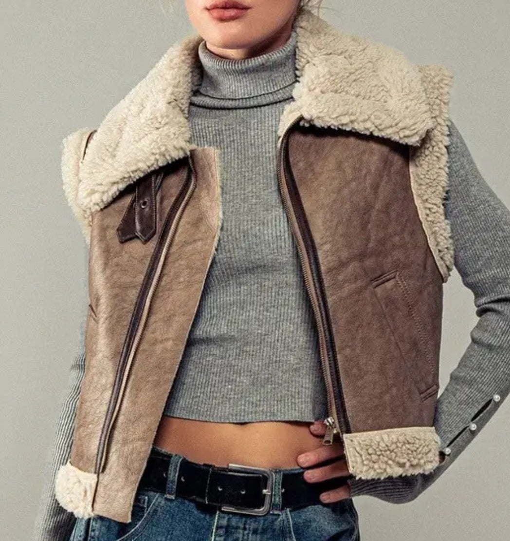 Cropped Biker Sherpa Lined Western Vest