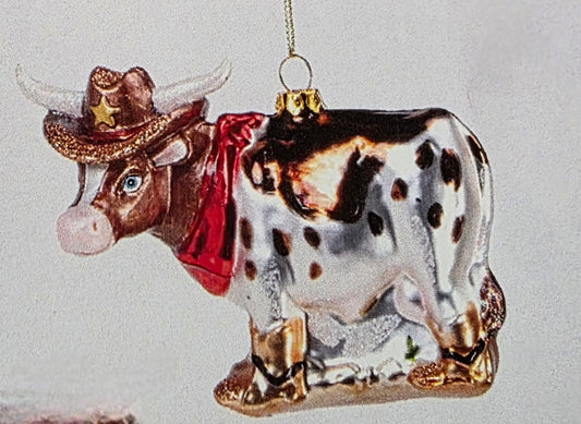 Cowboy Steer brown/white ornament