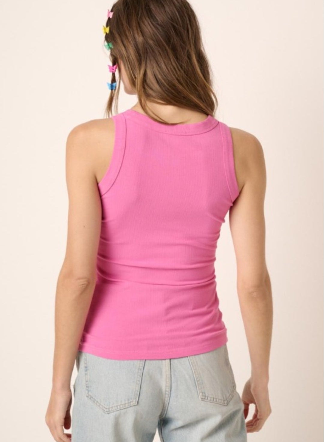 PINK RIB KNIT ROUND NECK TANK