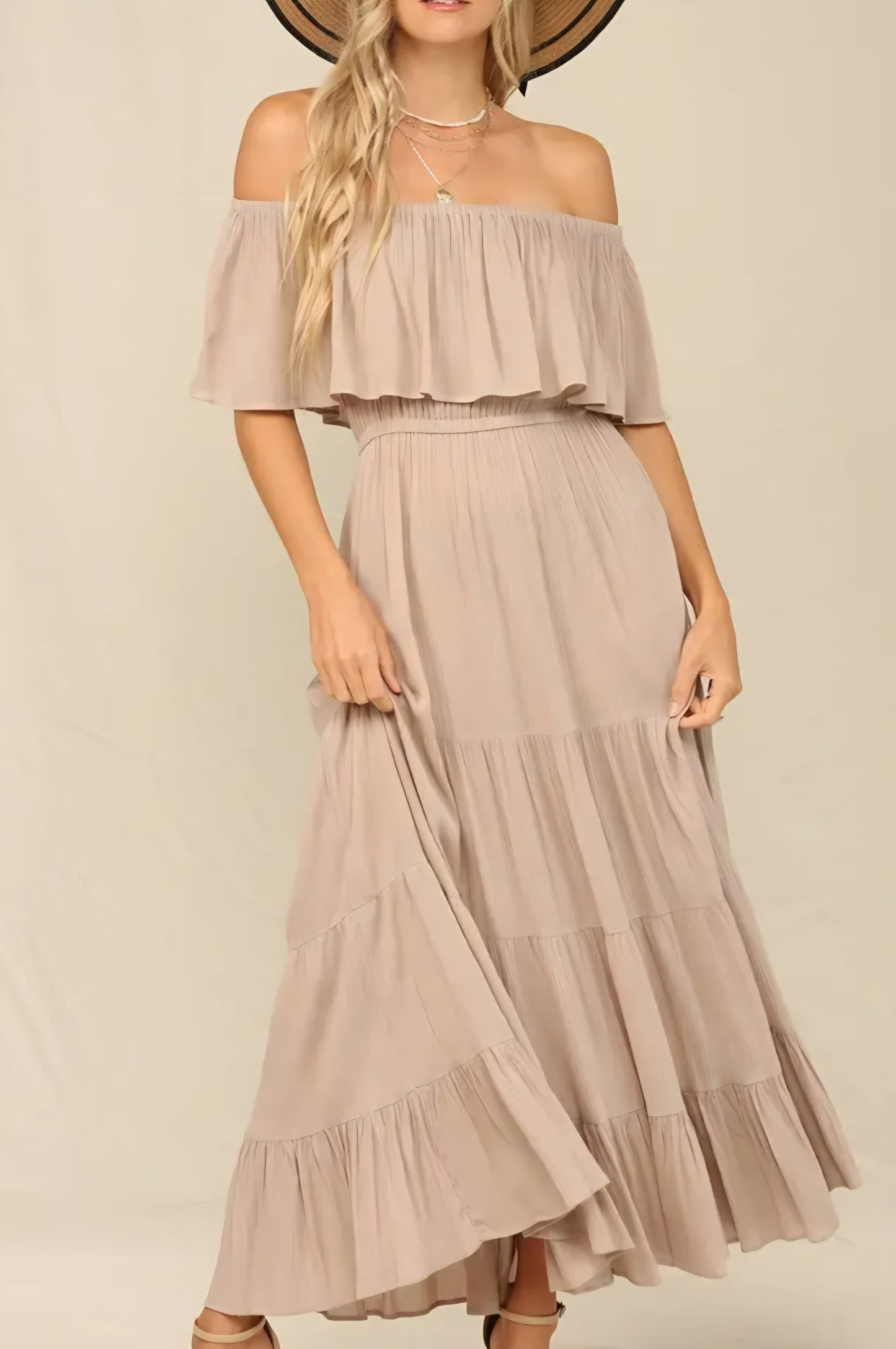 Off Shoulder Maxi Dress with Ruffle Top