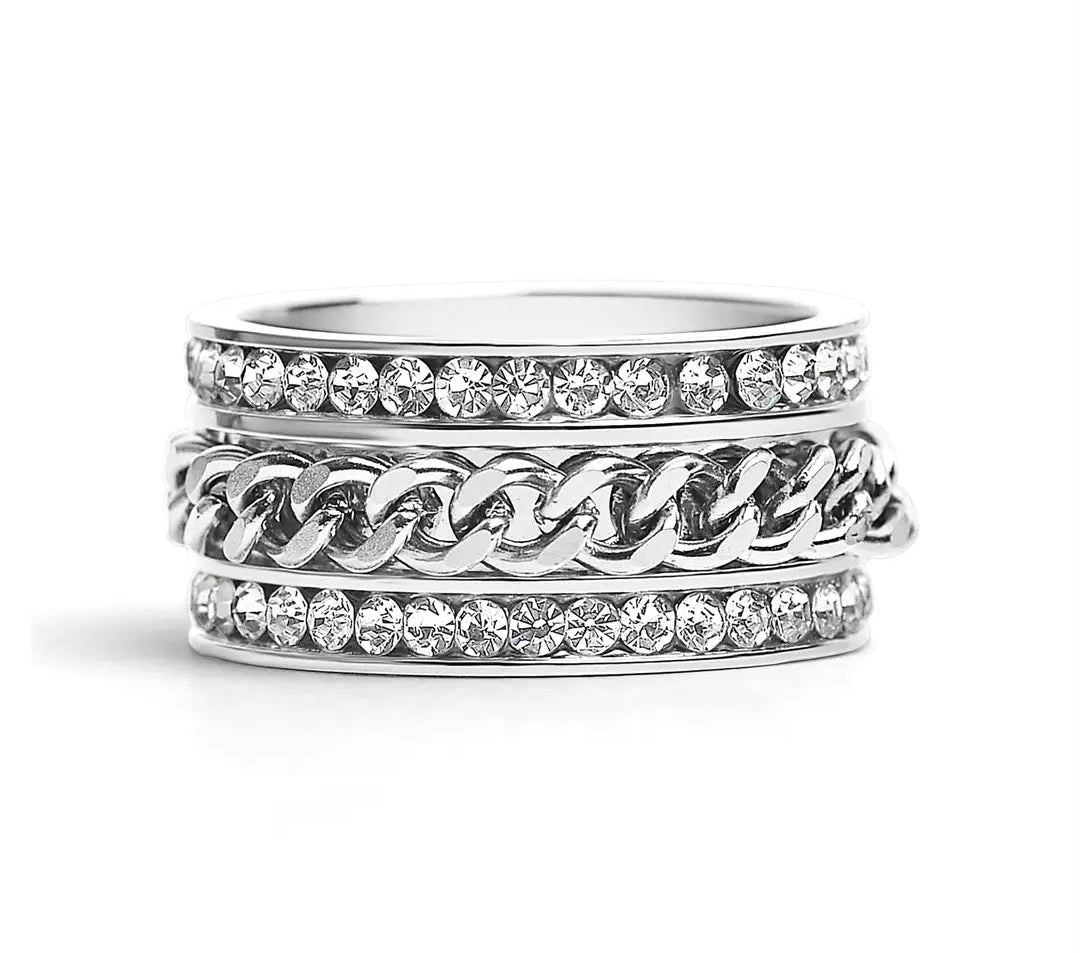 Cz Eternity with Chain Steel Spinner Ring