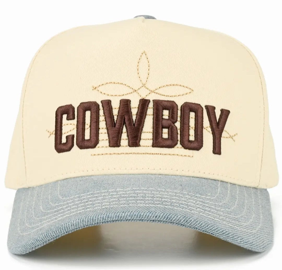 "Cowboy Boot Stitch" Letter Embroidered On Two Tone Trucker Hat