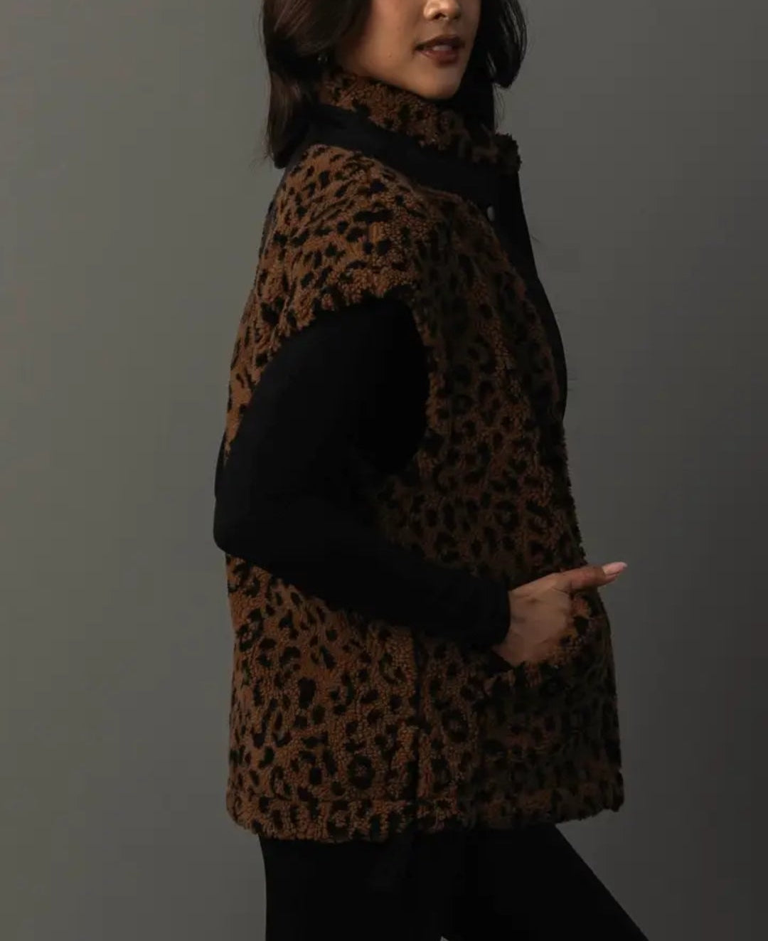 Brown & Black Leopard Fleece Vest