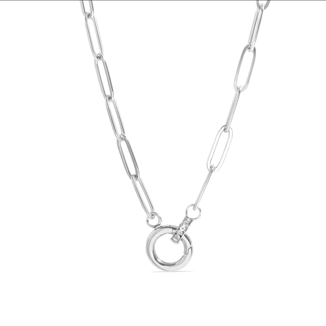 Paperclip Rhinestone Charm Holder Necklace