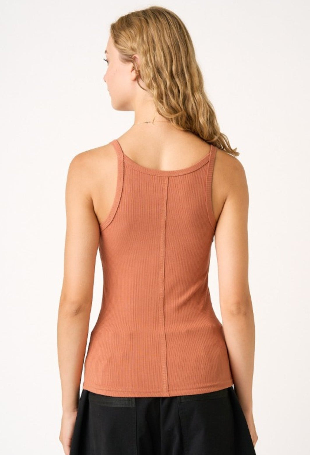 RIB KNIT ROUND NECK FITTED TANK TOP