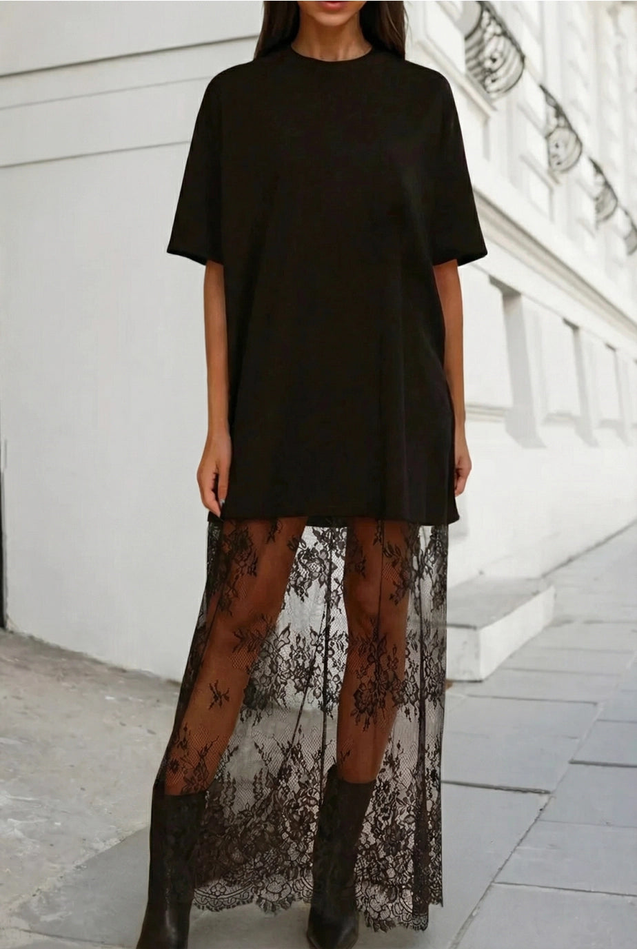 Short Sleeve Maxi Dress & Lace