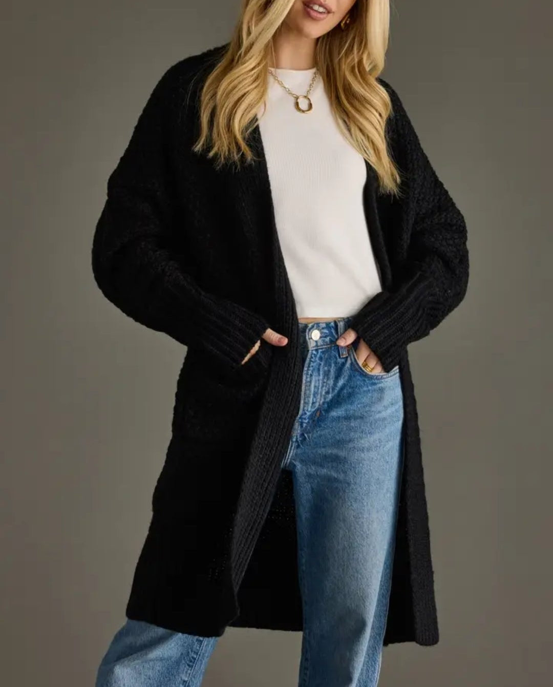 Black Cable Knit Cardigan