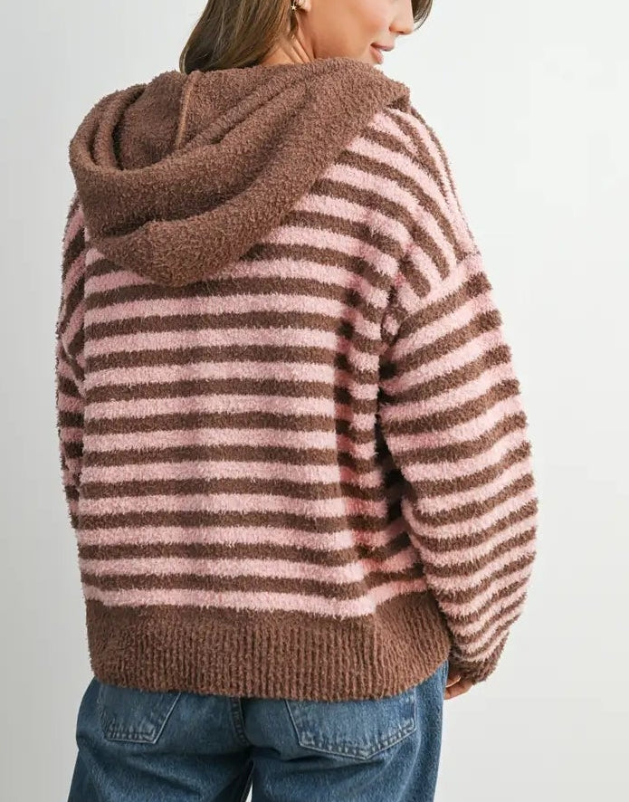 Striped Zip-Up Hooded Cardigan