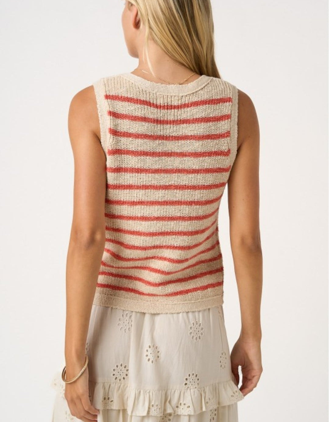 STRIPED V-NECK BUTTONED KNIT SWEATER VEST