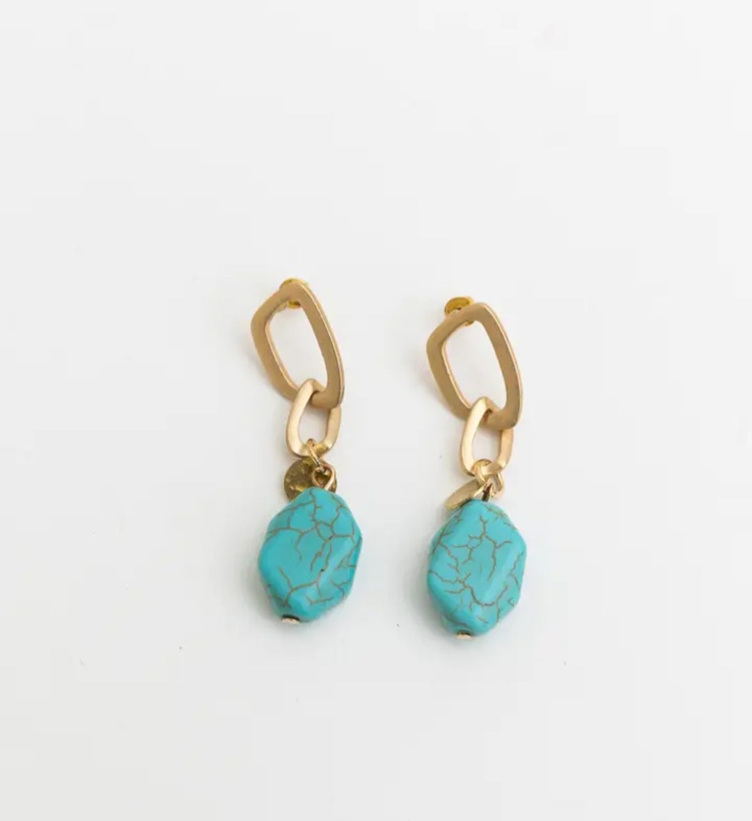 Turquoise Stone Drop Chain Earrings
