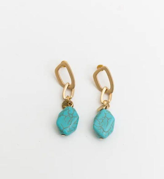 Turquoise Stone Drop Chain Earrings