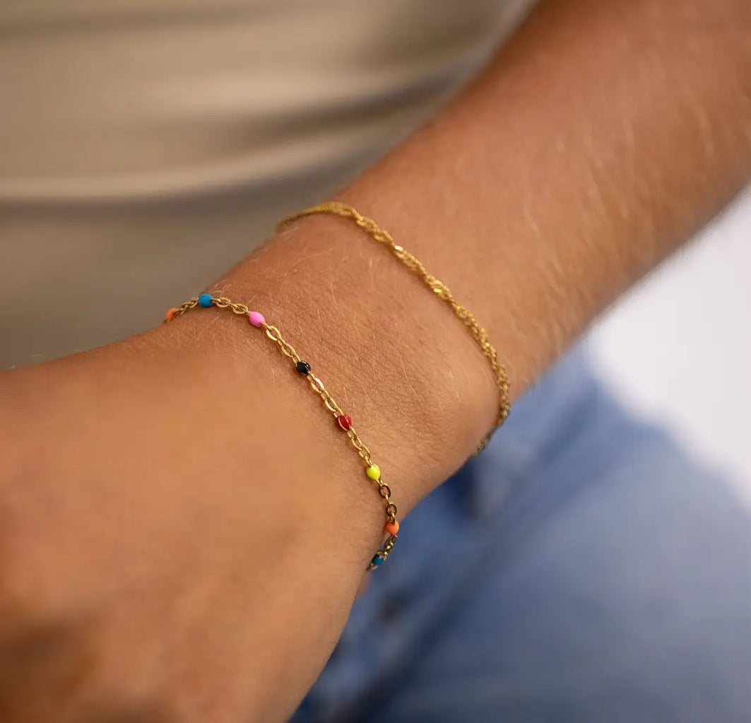 Multi Color Confetti Bracelet -18K Gold Pvd Stainless Steel