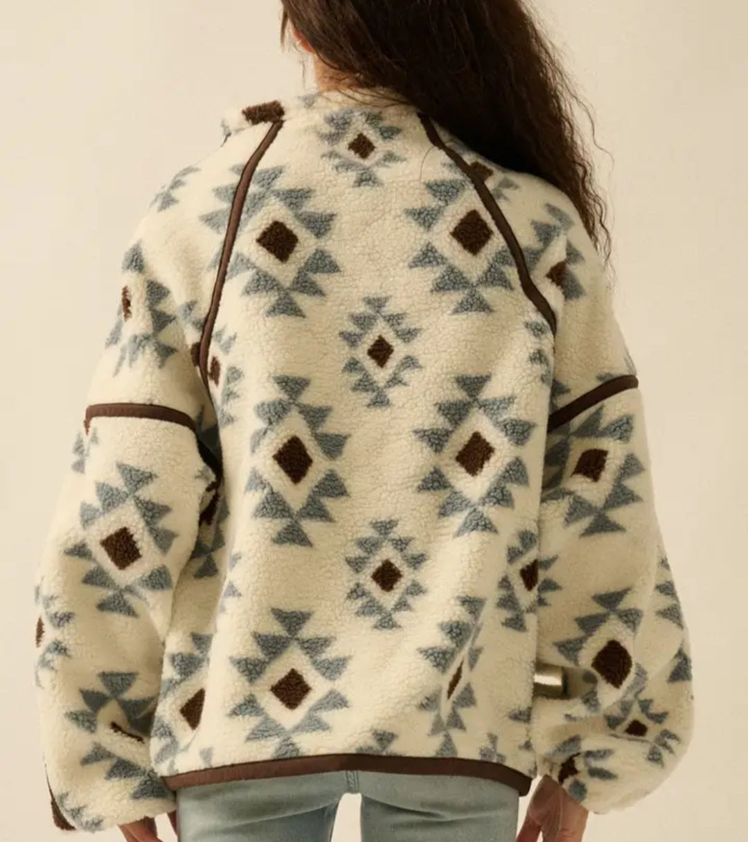 Blue Aztec Sherpa Fleece Half-Zip Pullover