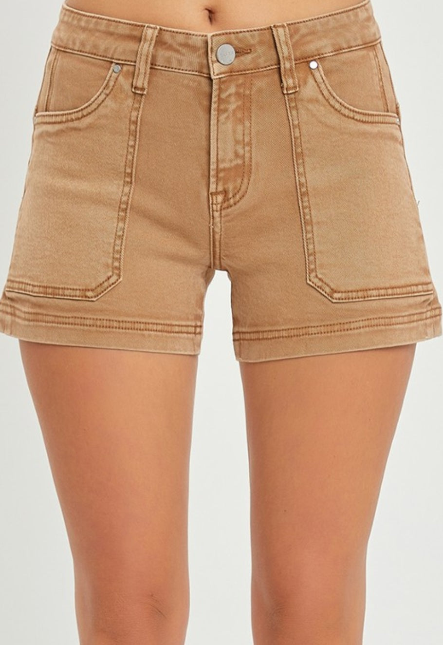 Mid Rise Front Patch Pocket Shorts