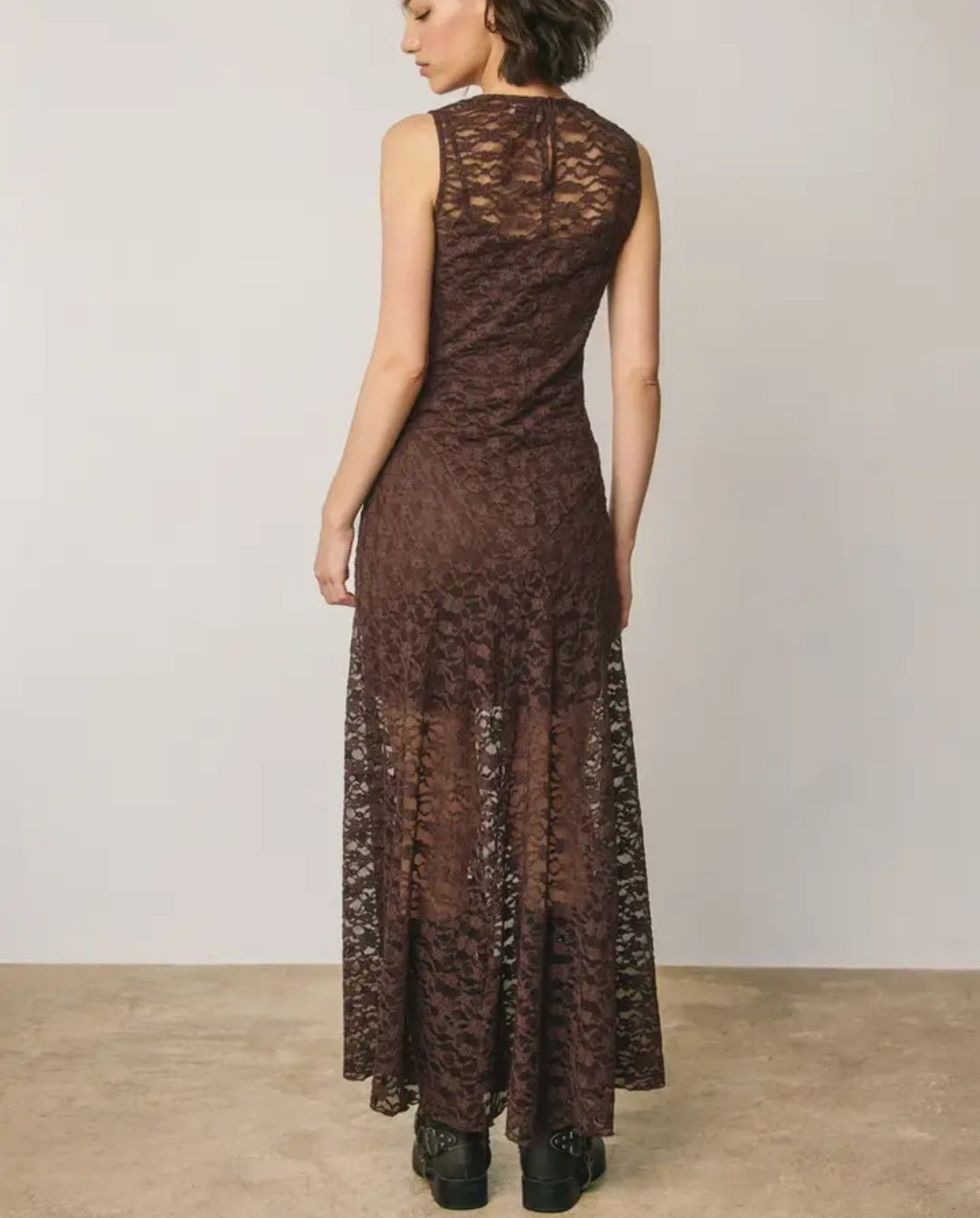 Sleeveless Lace Crewneck Maxi Dress