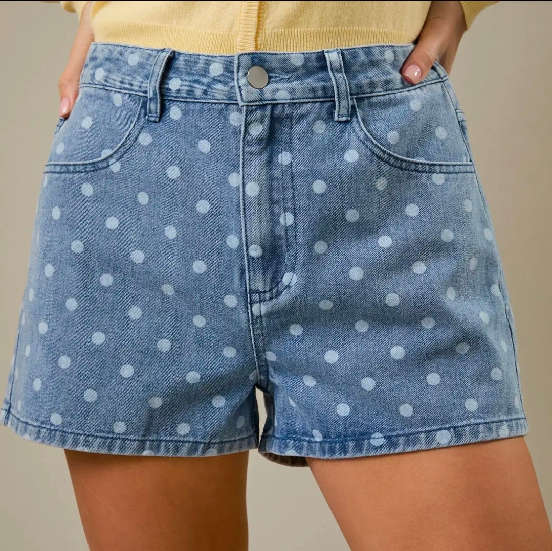 High Waist Polka Dot Denim Shorts