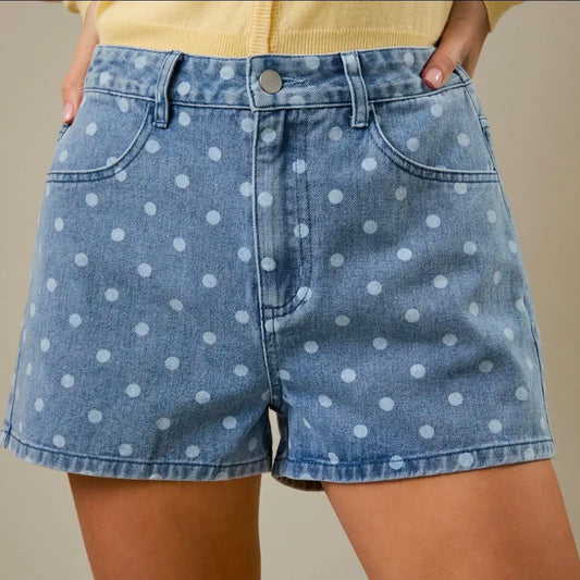 High Waist Polka Dot Denim Shorts