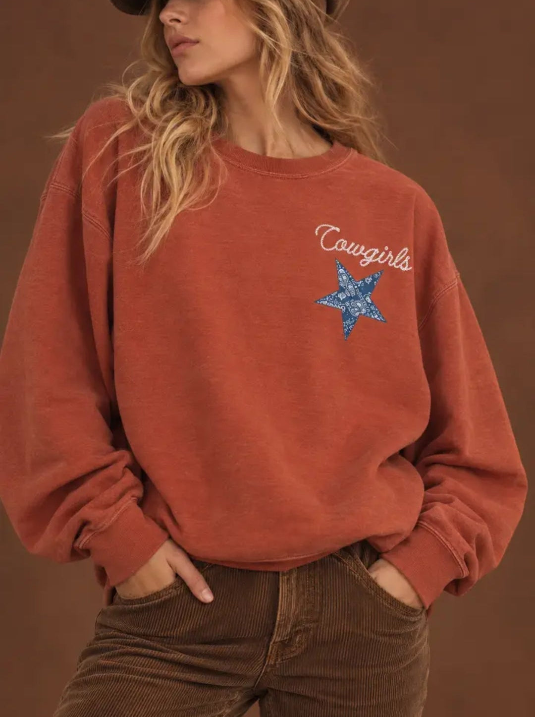 "Round Up Cowgirls" Rust Graphic Sweatshirt