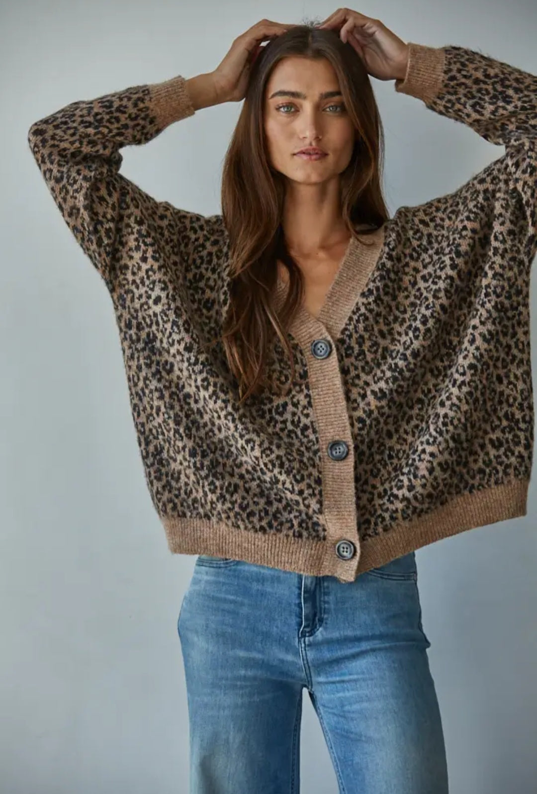 Leopard V-Neck Sweater Cardigan