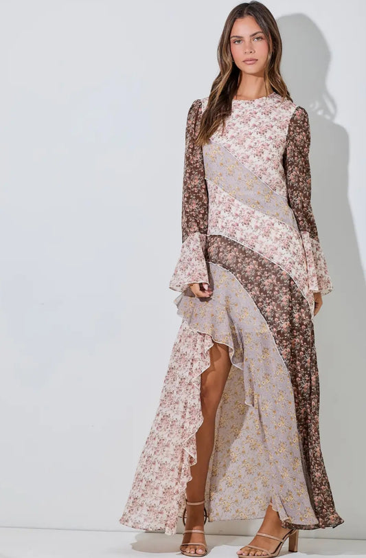 Floral Chiffon Ruffle Maxi Dress