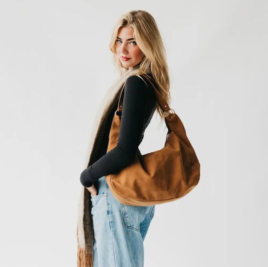 Hazel Hobo Tan Suede Shoulder Bag with Tassel