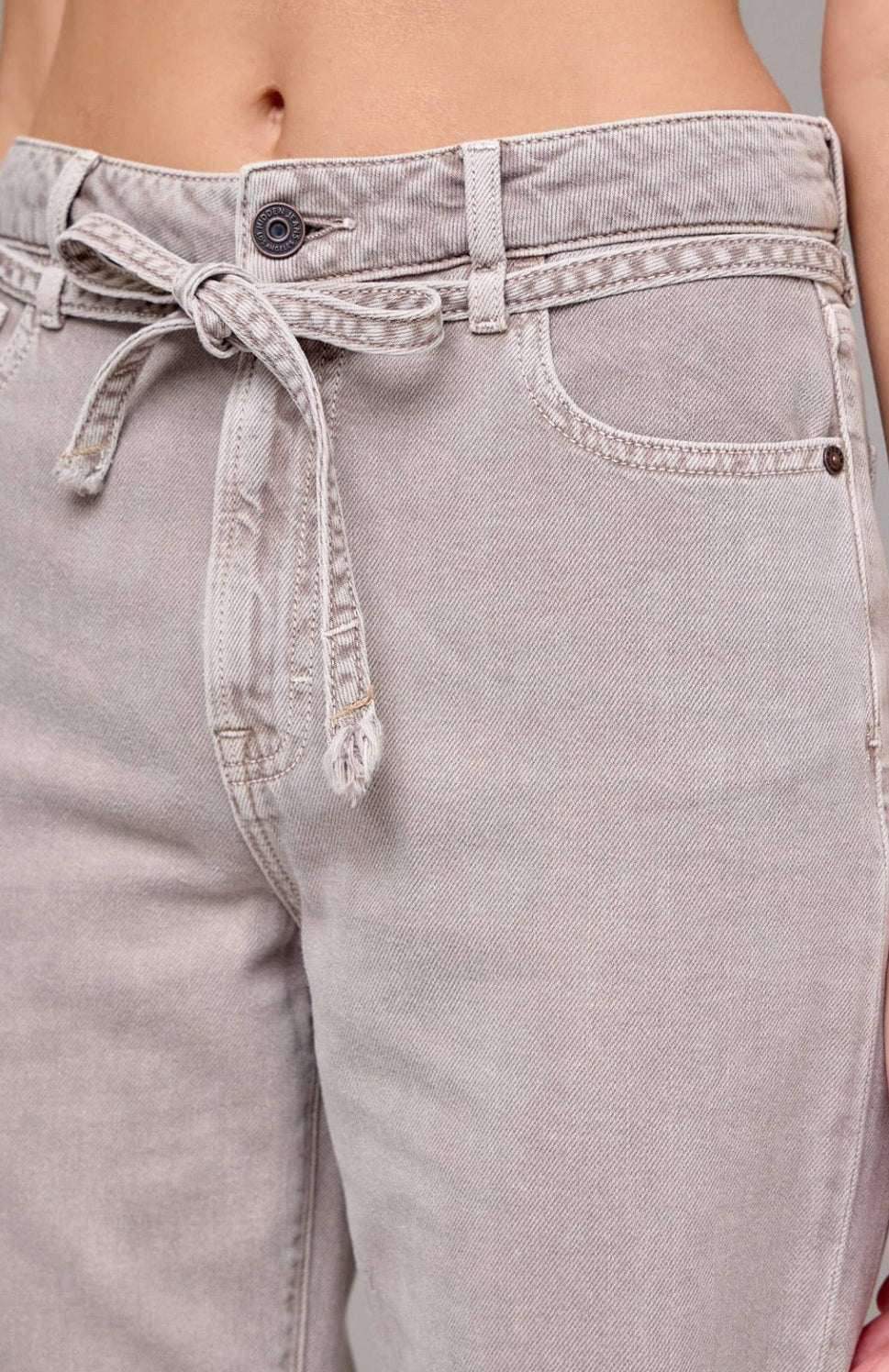 Gravel Wash Tie Waist Straight Leg Hidden Denim