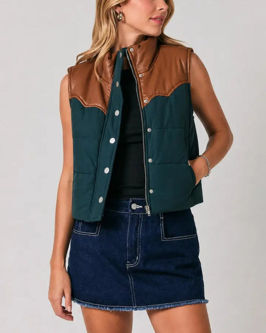 Western Faux Leather Hunter Green Padded Vest