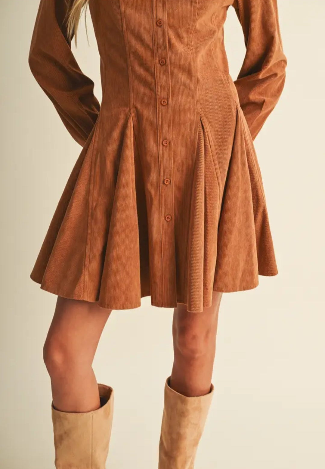 Adi Princess-Seam Corduroy Shirt Dress
