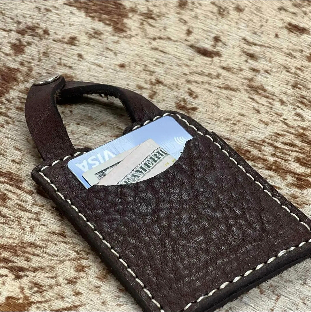 Leather Boot Wallet with Snap Strap Brown leather