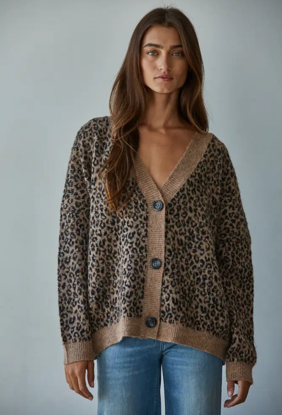 Leopard V-Neck Sweater Cardigan