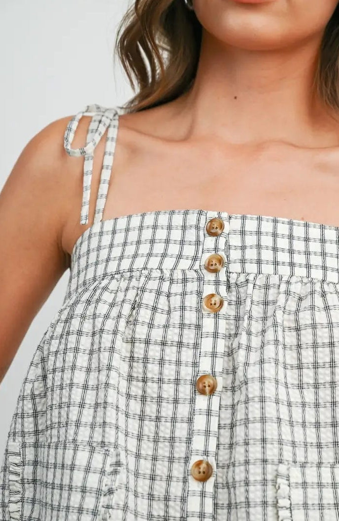 Plaid Tie Shoulder Tank Top