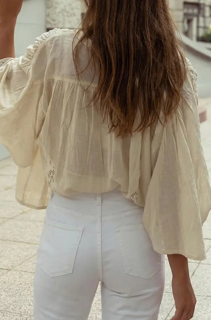 Boho Lace Patchwork Button Down Blouse