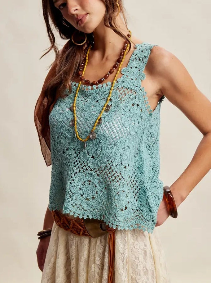 Crochet Lace Square Neck Tank Top