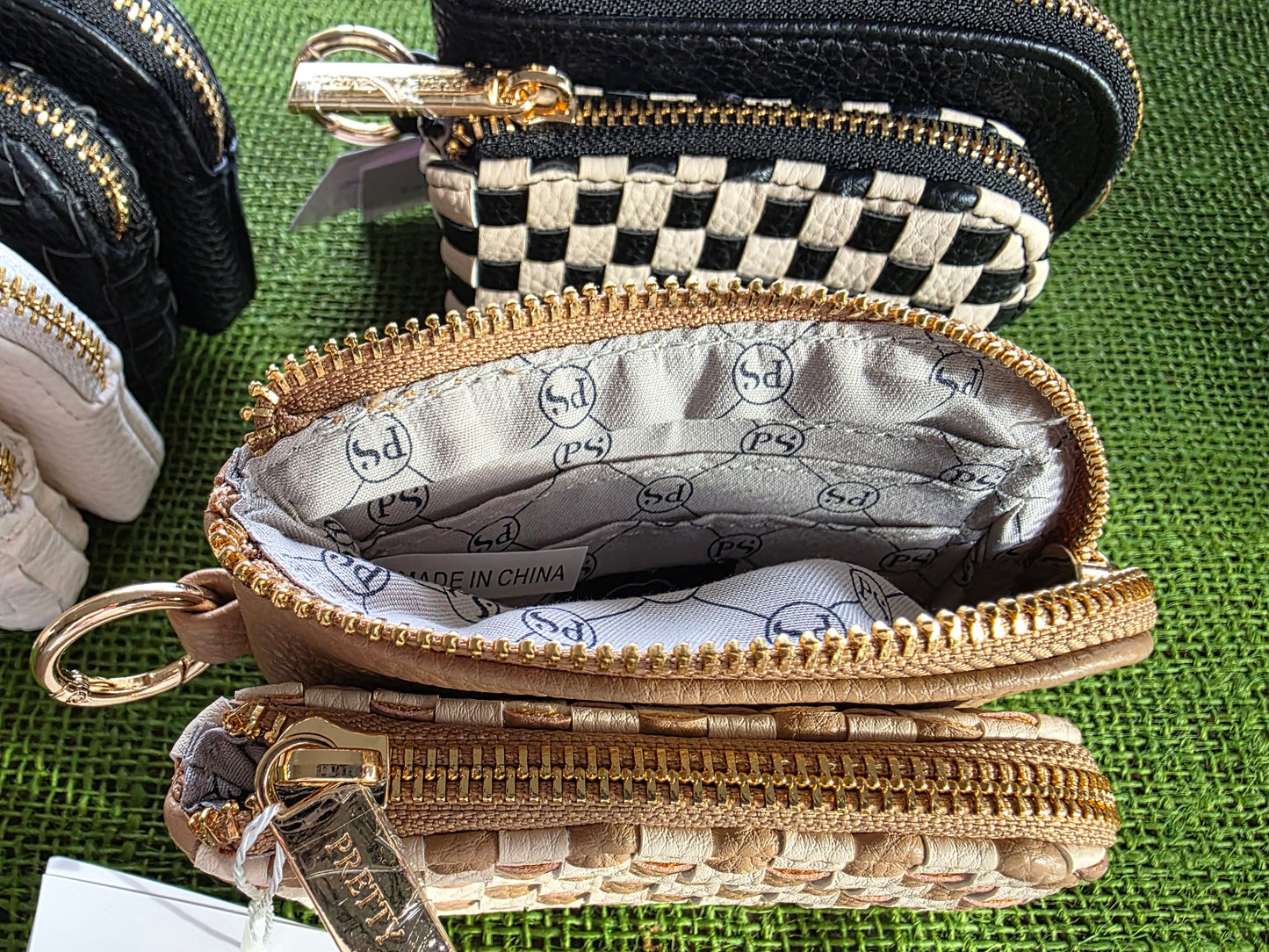 Woven Dual Pouch Double Zip Card Wallet